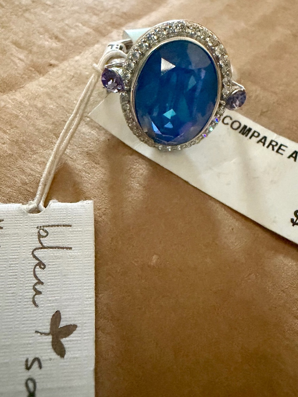 Blue Crystal Halo Ring-Costume Jewelry